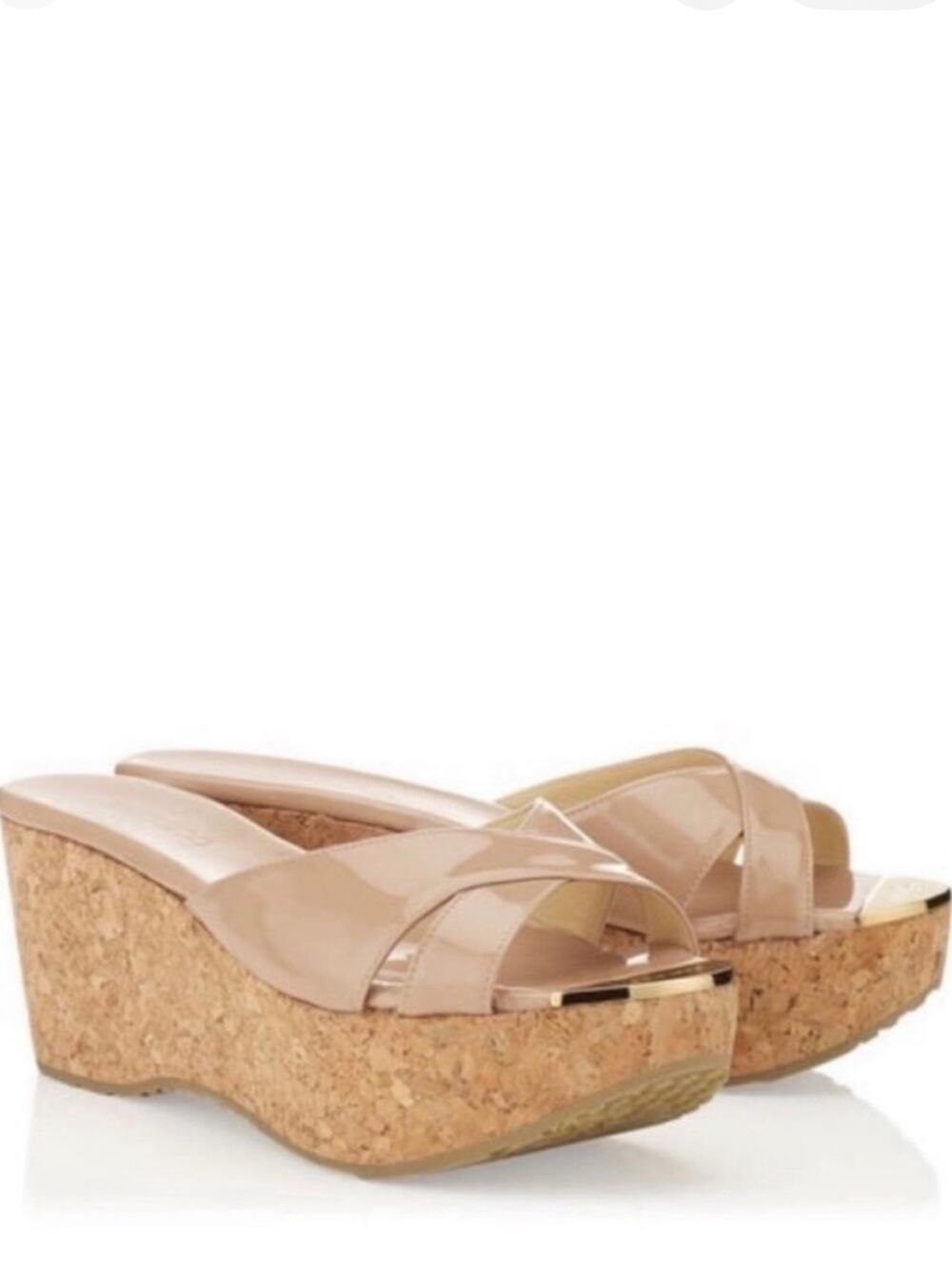 Jimmy Choo y2k prima platform cork wedge slide sandal patent leather girly 9/9.5
